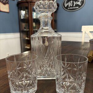 Vintage Cristal D'Arques-Durand 24% Lead Crystal 10" Decanter W/ Whiskey Glasses